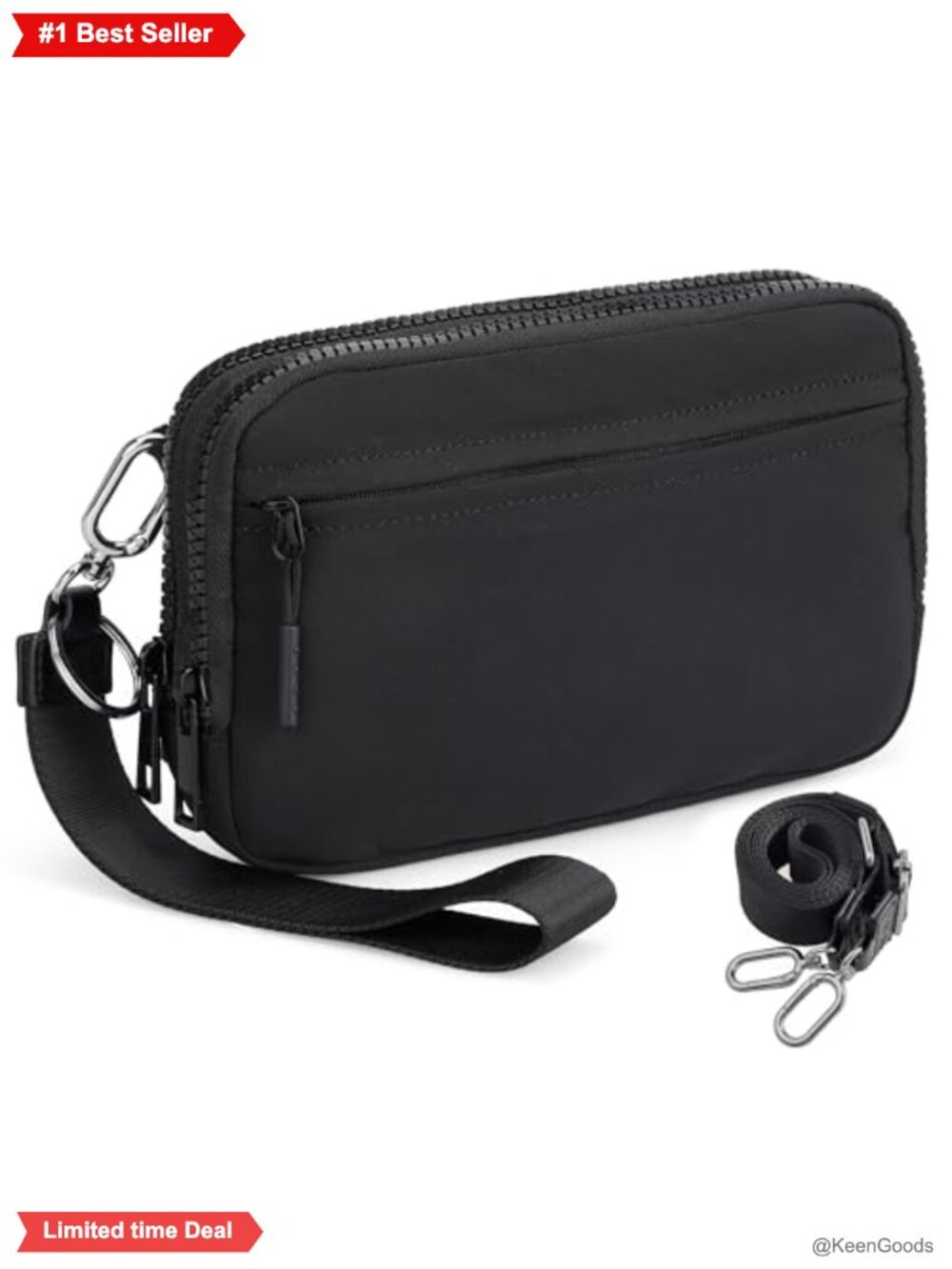 Nylon RFID Wristlet Crossbody Wallet with Card Slots & Anti-Theft Lock